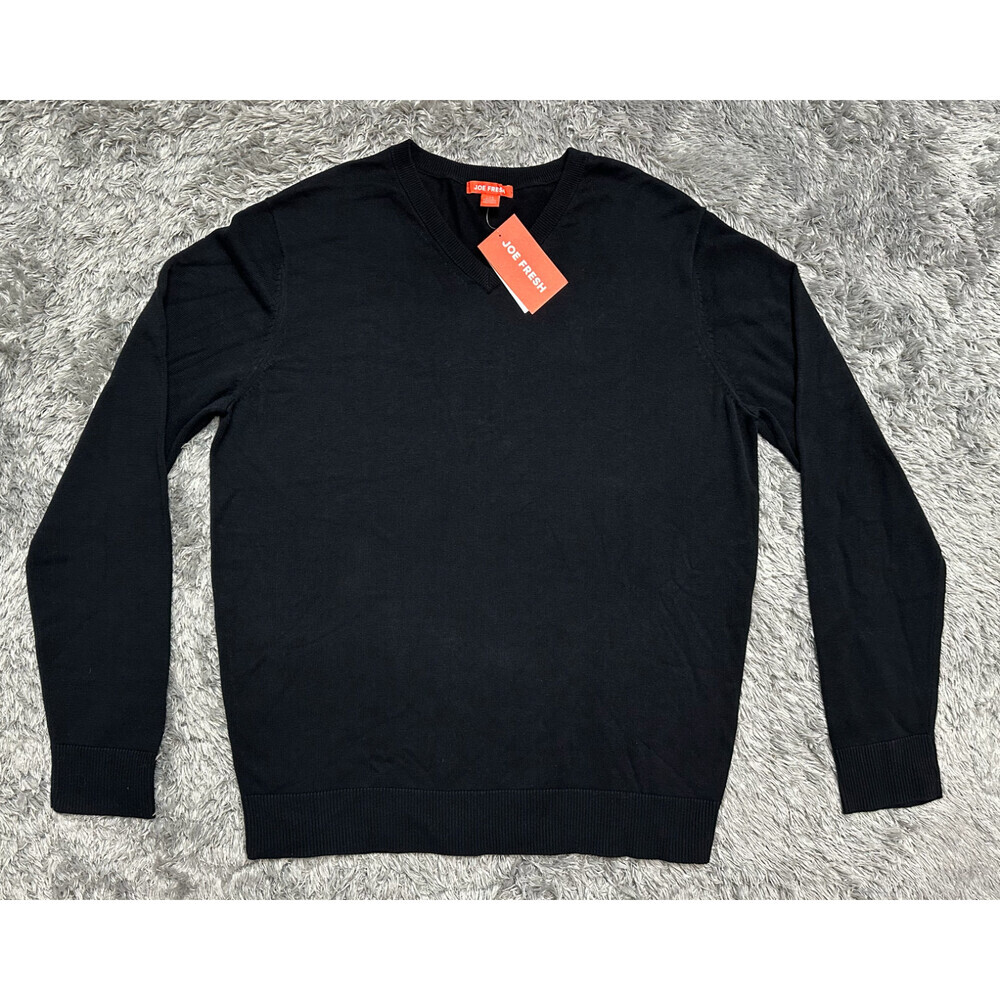 NEW Joe Fresh v-neck classic 100% Cotton Sweater black W9MR000608 size L Men's